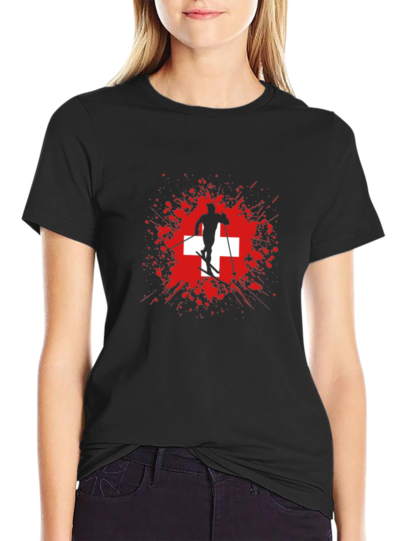 Swiss Skier Graphic Tee - Black