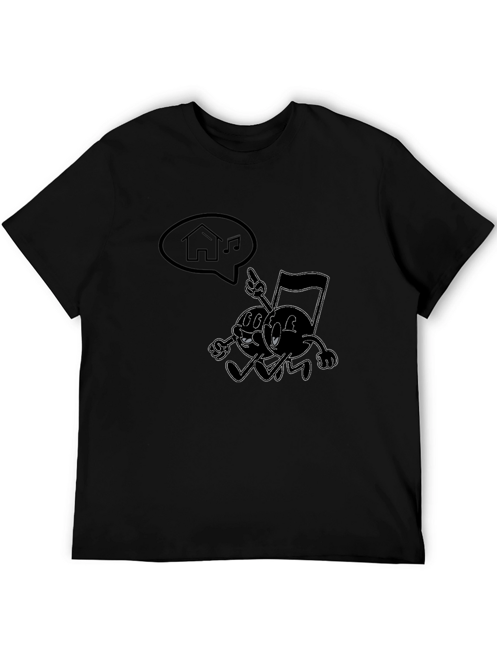 Retro Music Notes Graphic Tee - Black Cotton Shirt