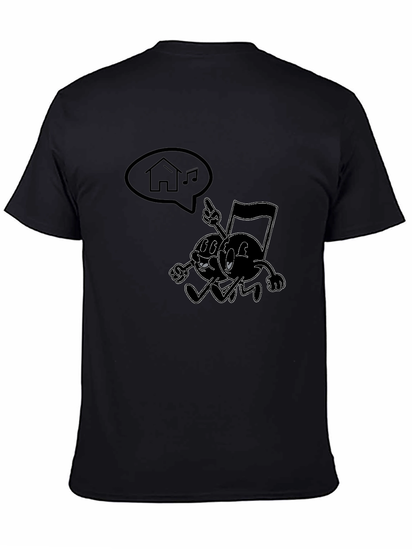 Retro Music Notes Graphic Tee - Black Cotton Shirt