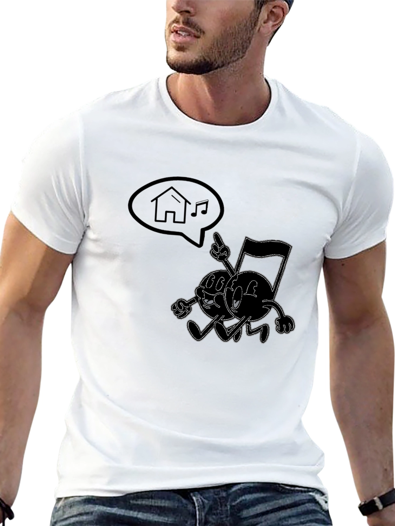 Retro Music Notes Graphic Tee - Black Cotton Shirt