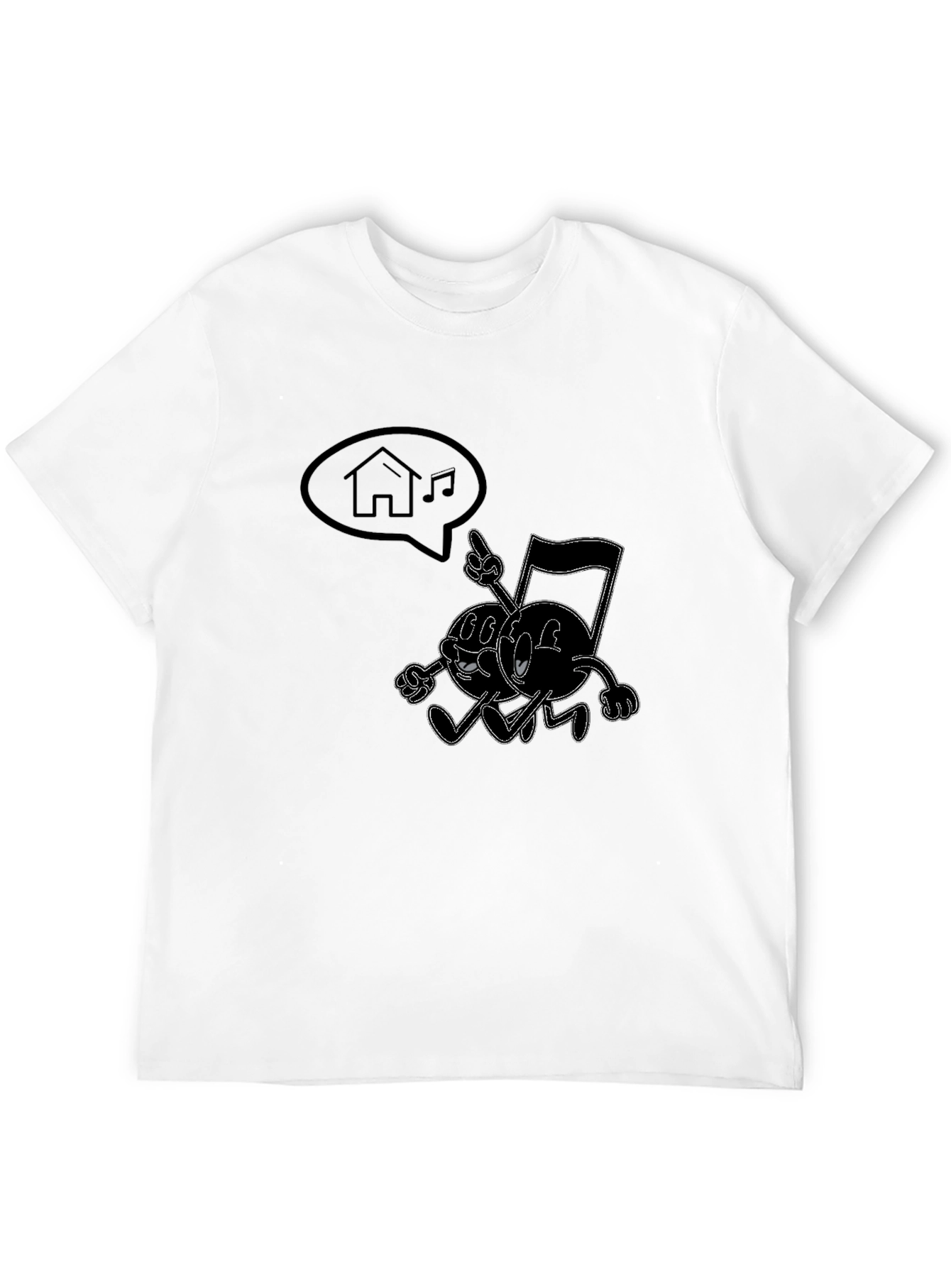 Retro Music Notes Graphic Tee - Black Cotton Shirt