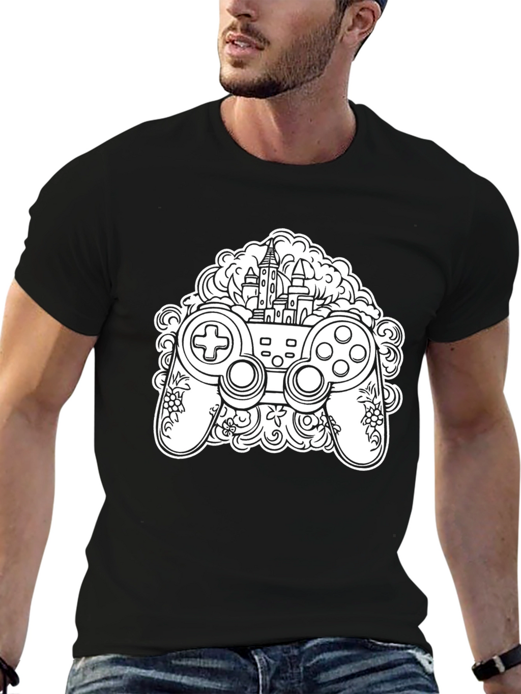 Gaming Controller Castle T-Shirt - Black