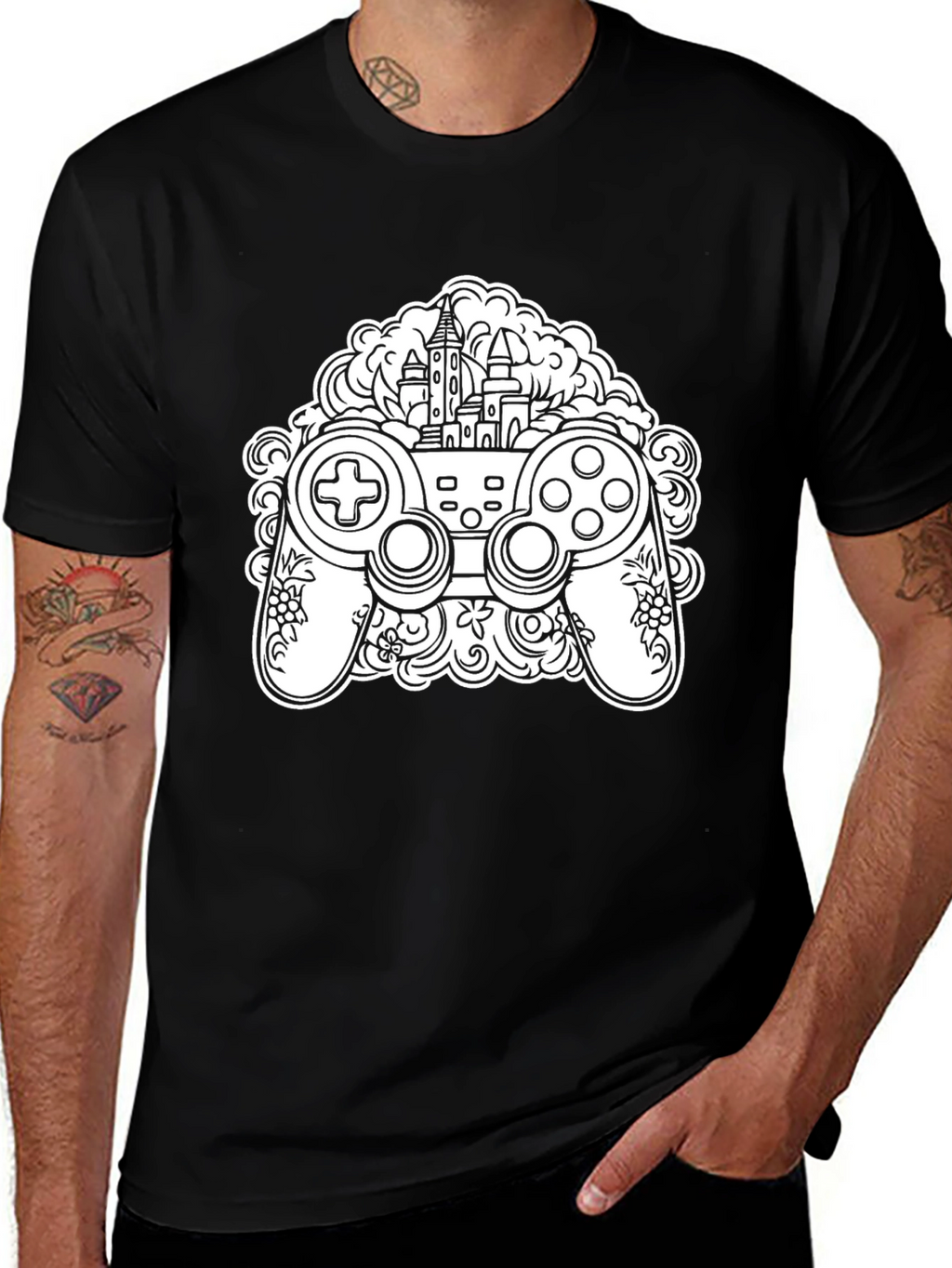Gaming Controller Castle T-Shirt - Black
