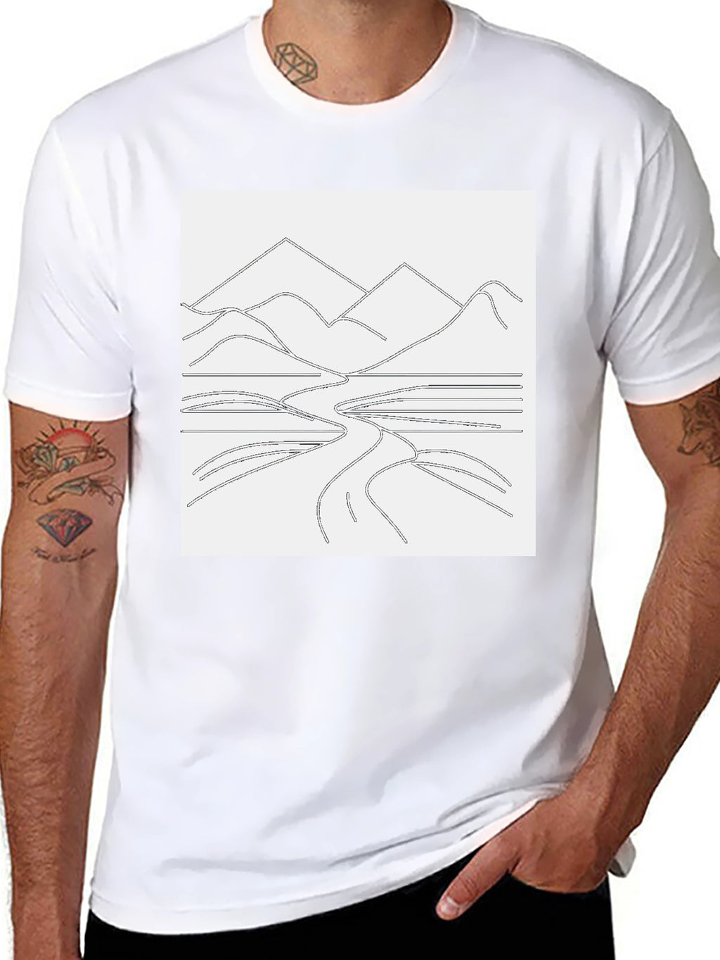 Minimalist Mountain Landscape Graphic Tee - Black