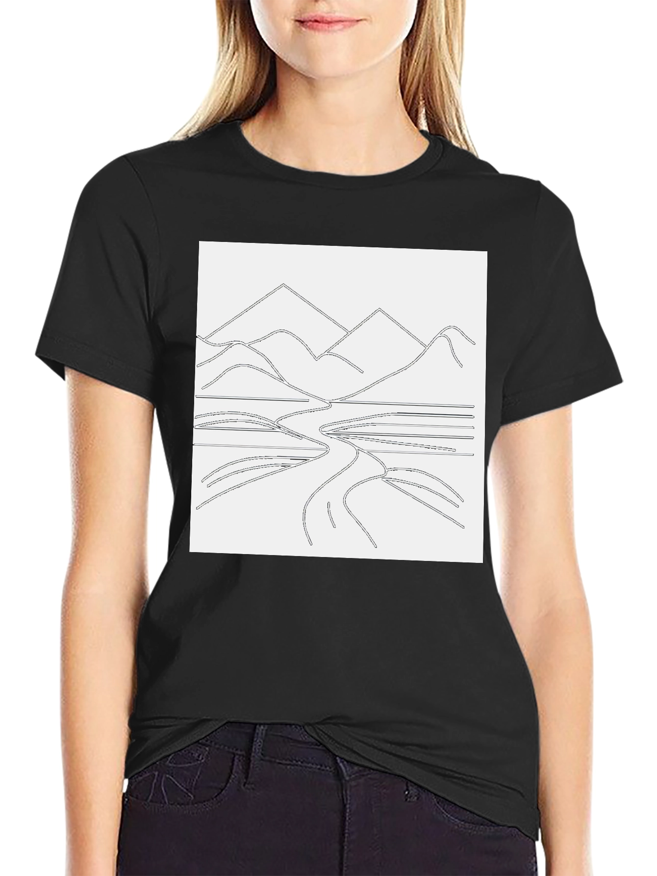 Minimalist Mountain Landscape Graphic Tee - Black