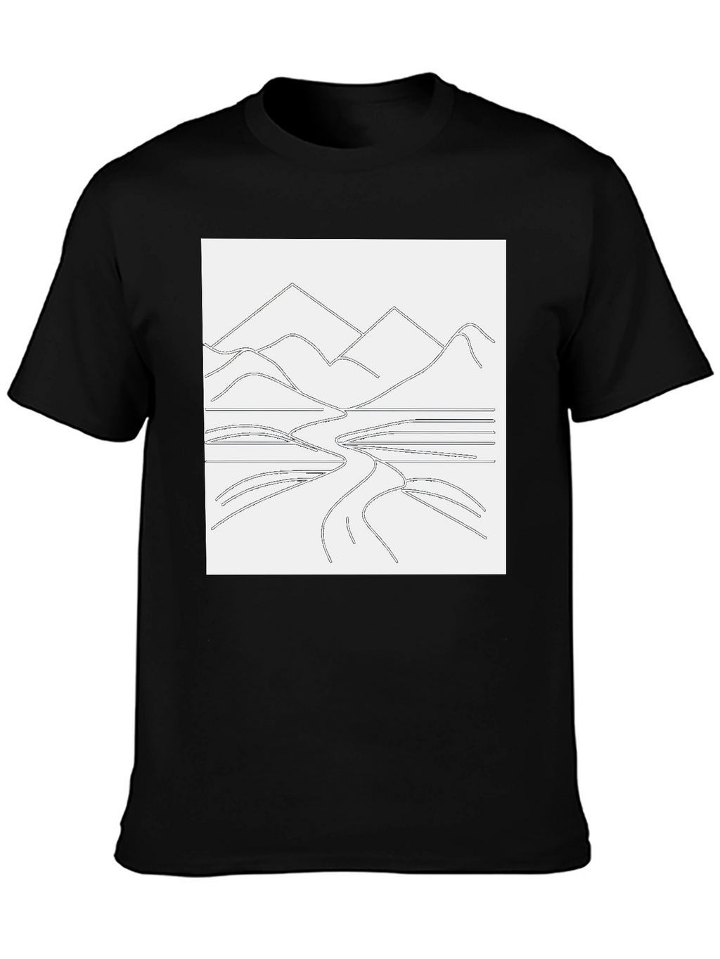 Minimalist Mountain Landscape Graphic Tee - Black