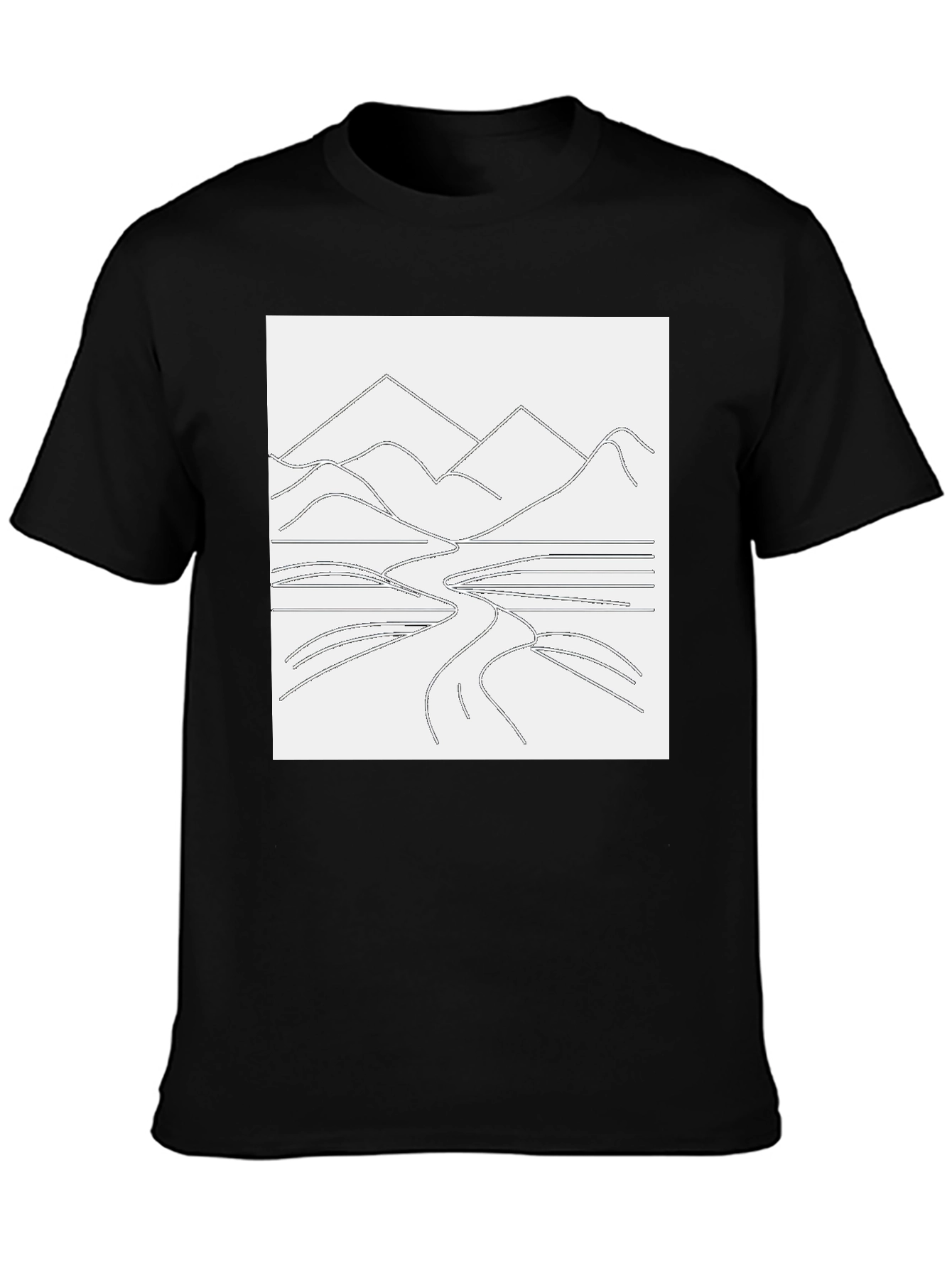 Minimalist Mountain Landscape Graphic Tee - Black