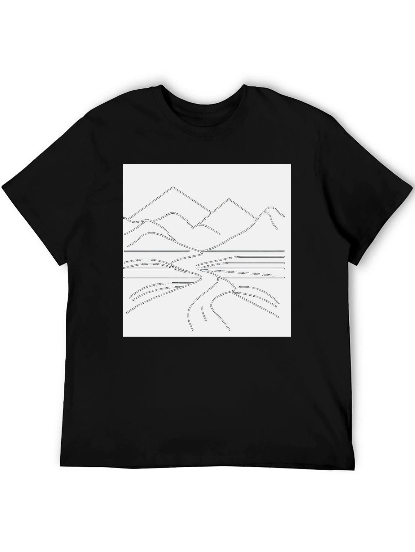 Minimalist Mountain Landscape Graphic Tee - Black