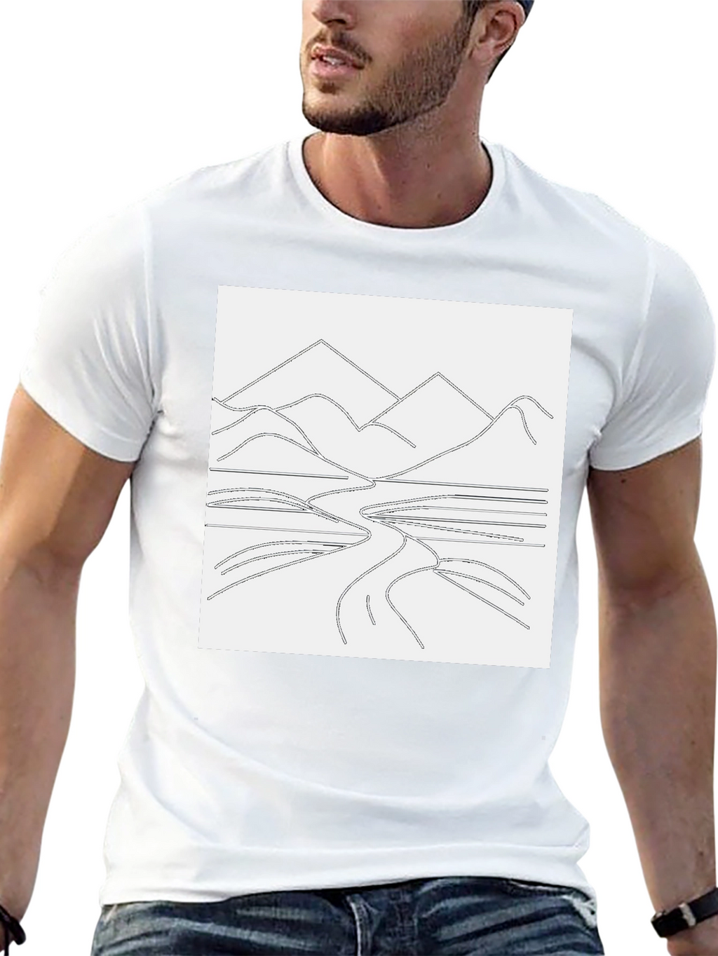 Minimalist Mountain Landscape Graphic Tee - Black