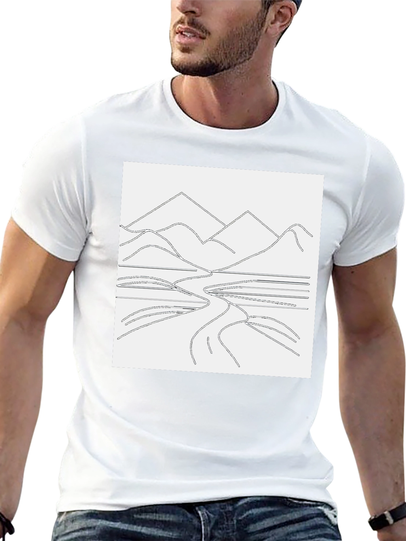 Minimalist Mountain Landscape Graphic Tee - Black