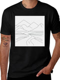 Minimalist Mountain Landscape Graphic Tee - Black