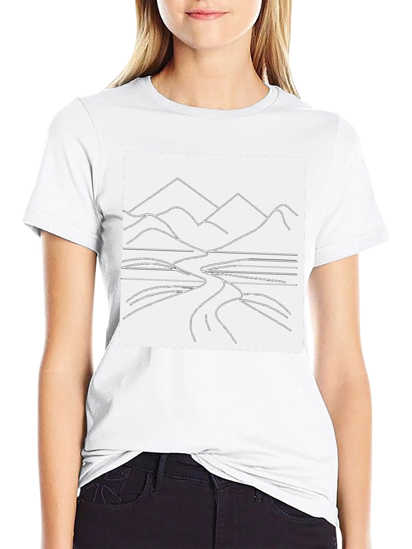 Minimalist Mountain Landscape Graphic Tee - Black