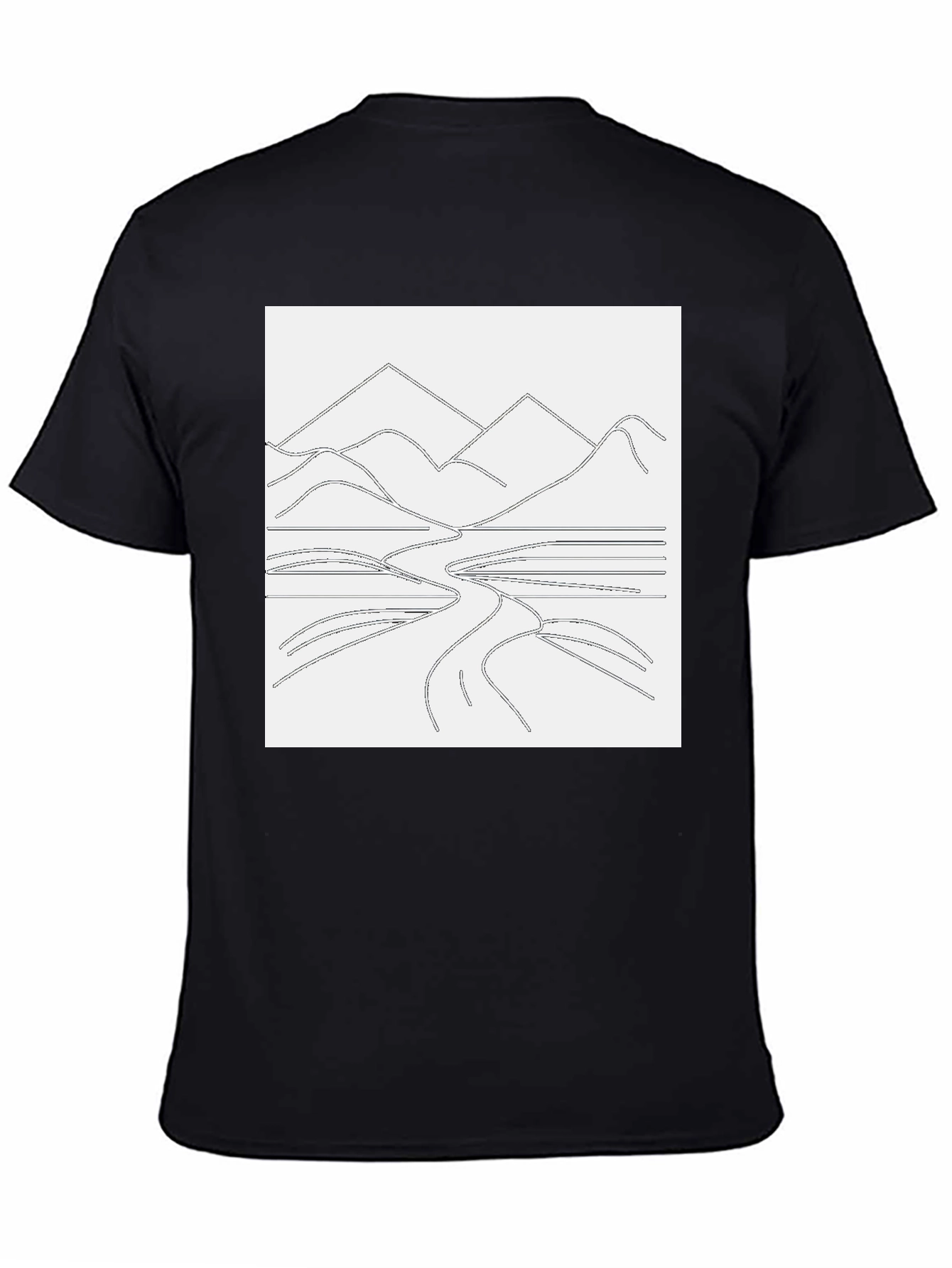 Minimalist Mountain Landscape Graphic Tee - Black