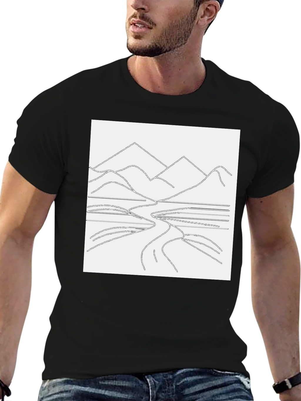 Minimalist Mountain Landscape Graphic Tee - Black