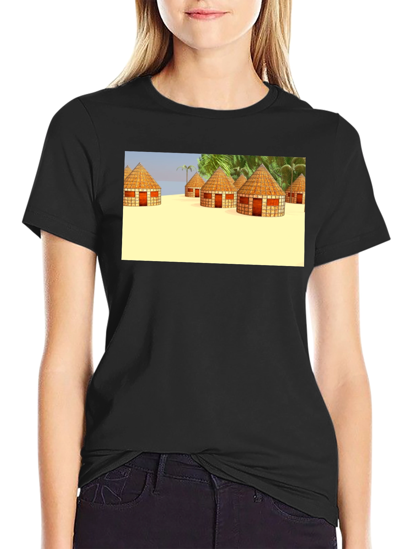 Island Huts Graphic Black Tee