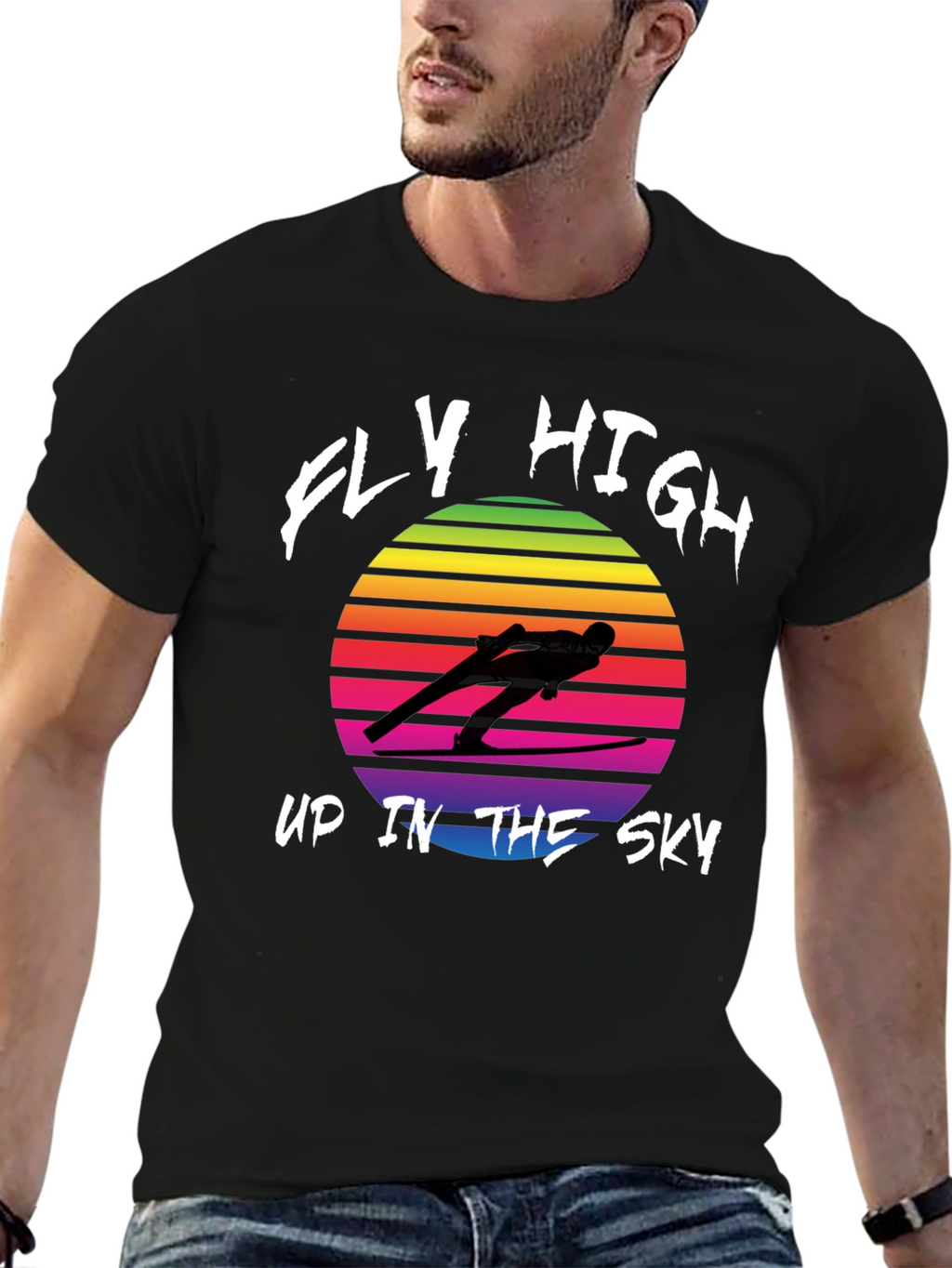 Retro Ski Jumper T-Shirt - Fly High Design