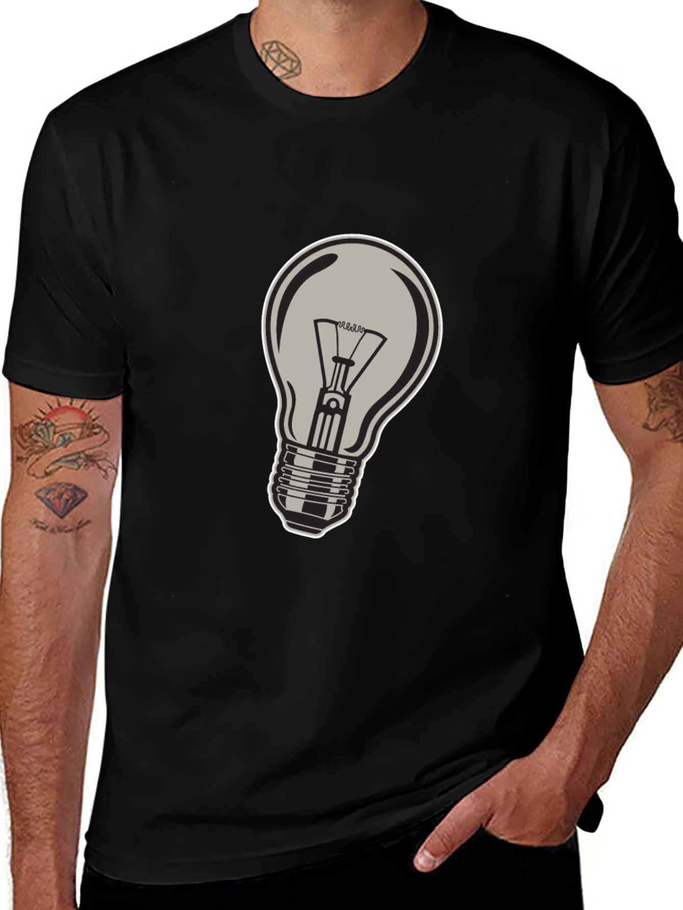 Black T-Shirt with Lightbulb Design