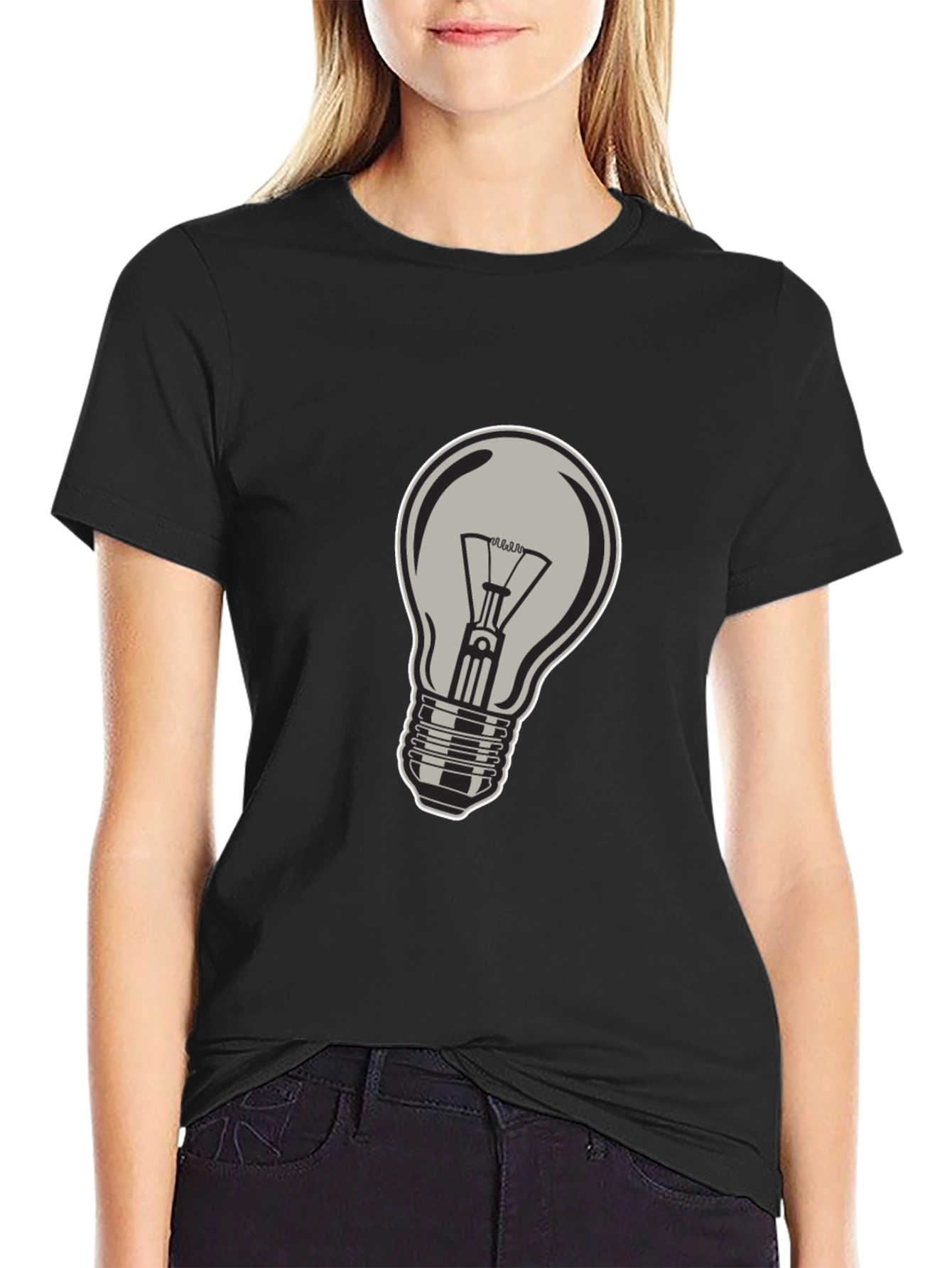 Black T-Shirt with Lightbulb Design