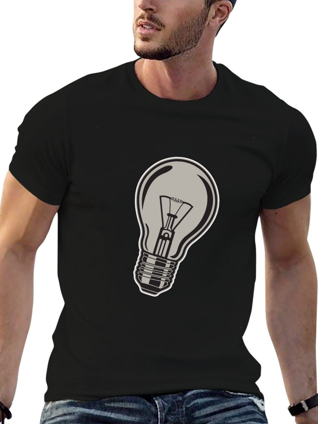 Black T-Shirt with Lightbulb Design