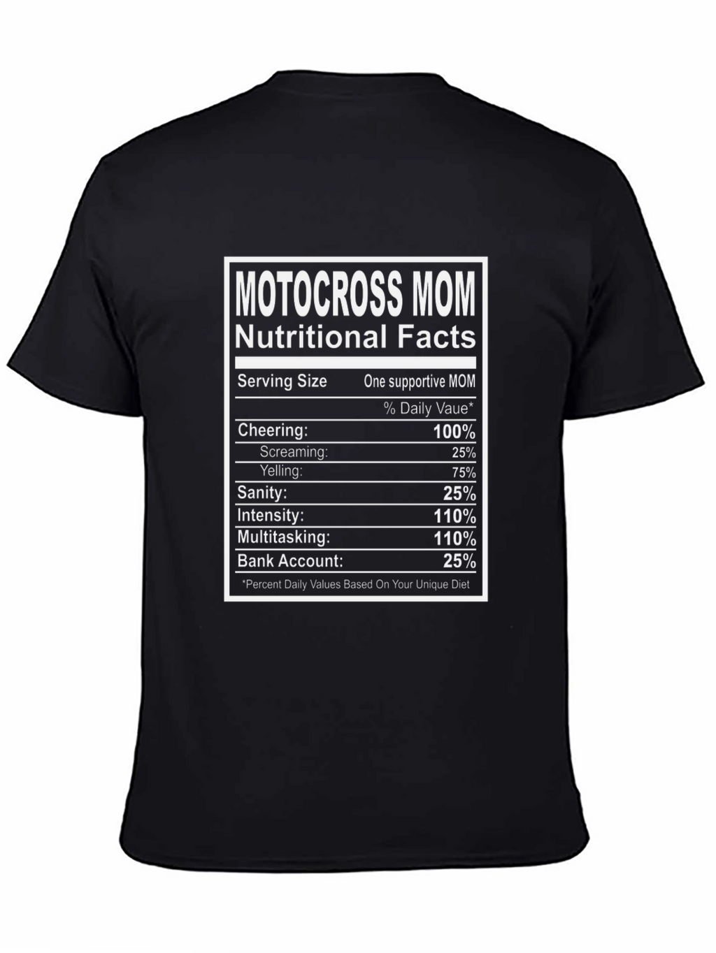 Motocross Mom Nutrition Facts Novelty Graphic T-Shirt