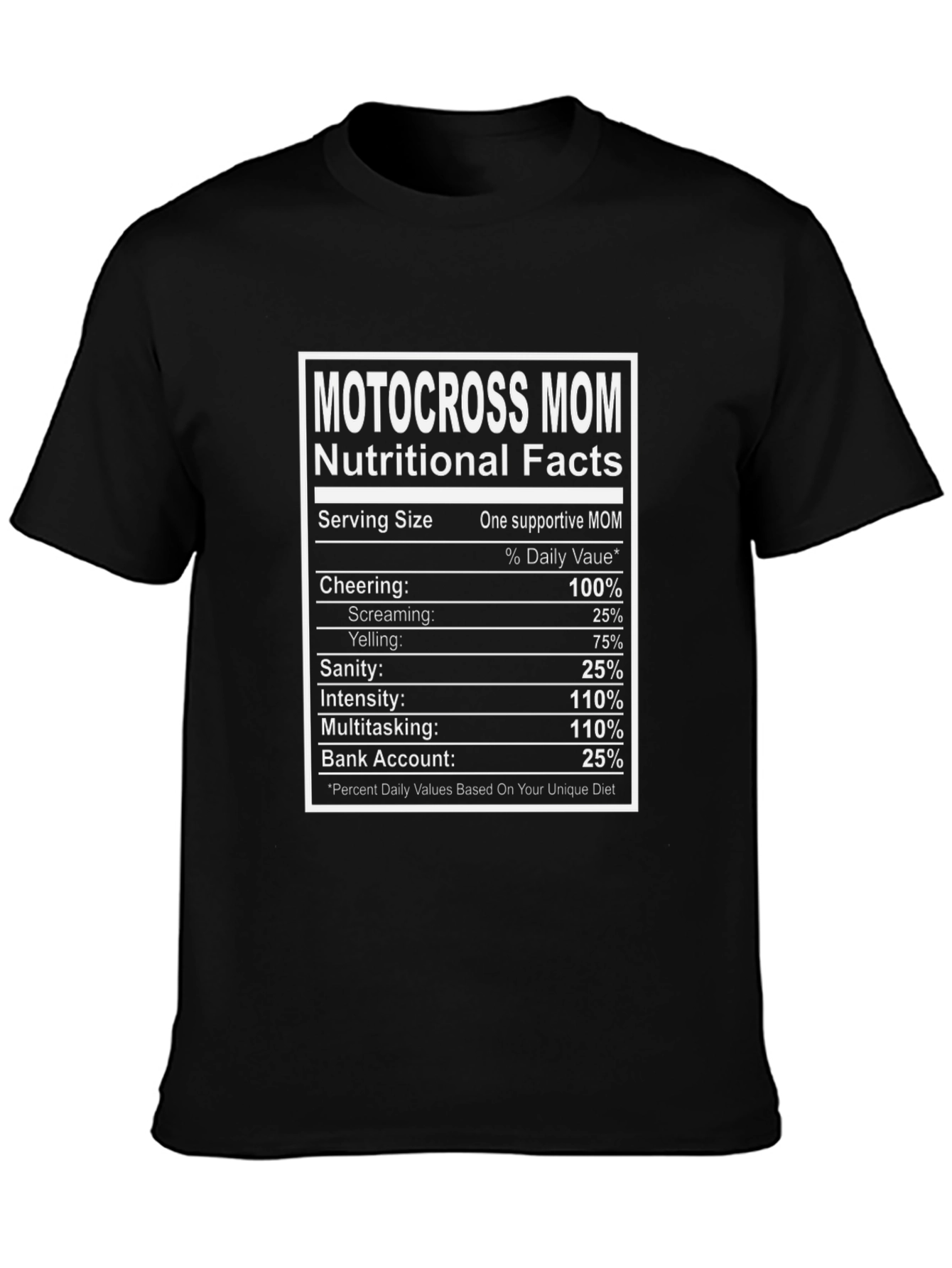 Motocross Mom Nutrition Facts Novelty Graphic T-Shirt
