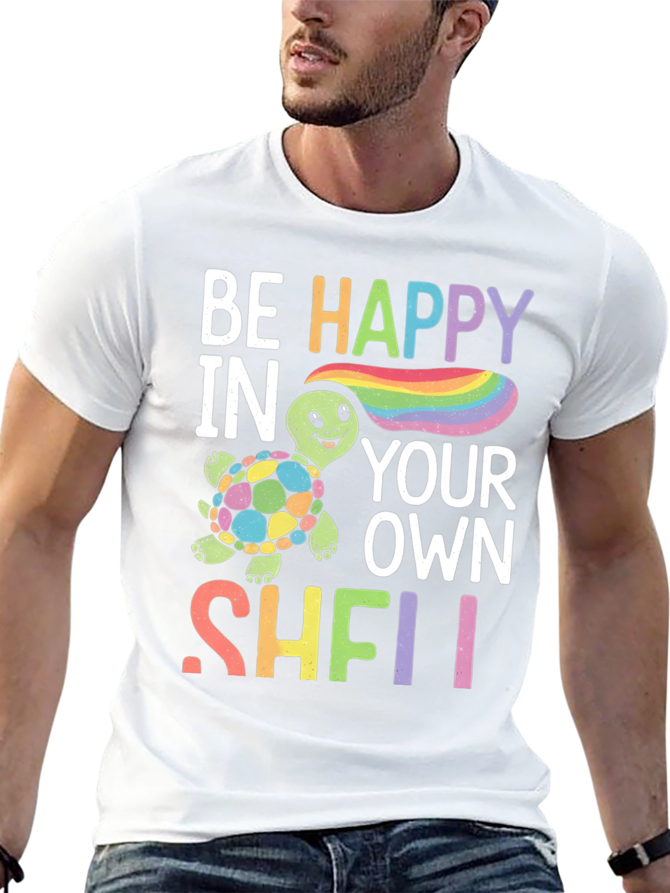 Be Happy Turtle Graphic T-Shirt