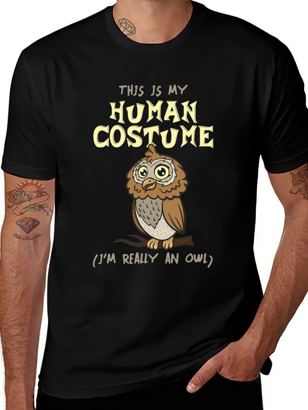 Human Costume Owl T-Shirt - Funny Halloween Tee