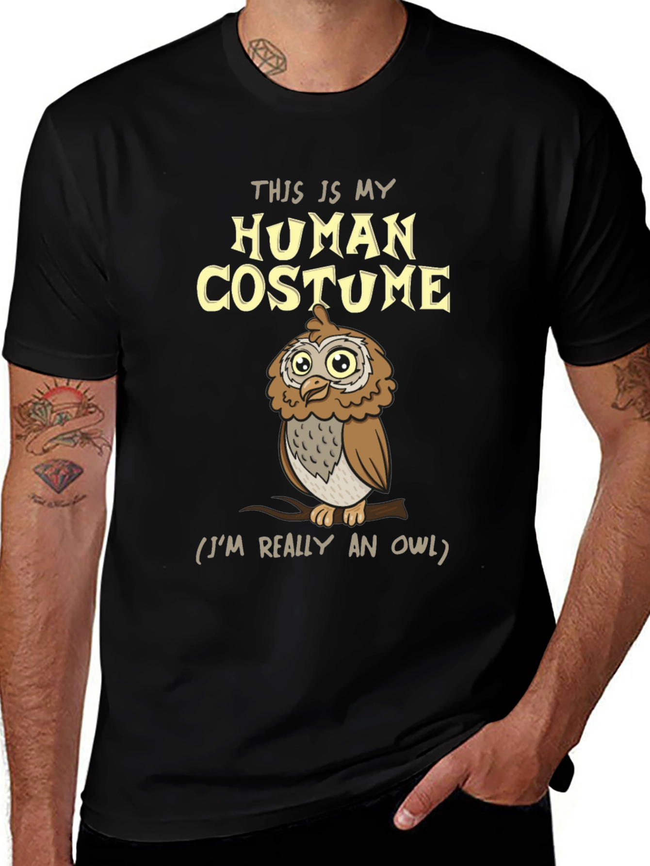 Human Costume Owl T-Shirt - Funny Halloween Tee