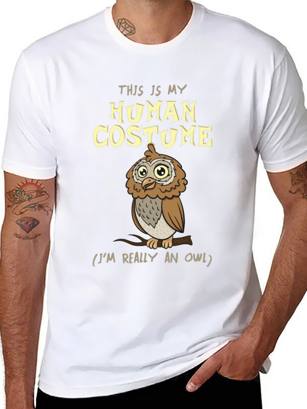 Human Costume Owl T-Shirt - Funny Halloween Tee