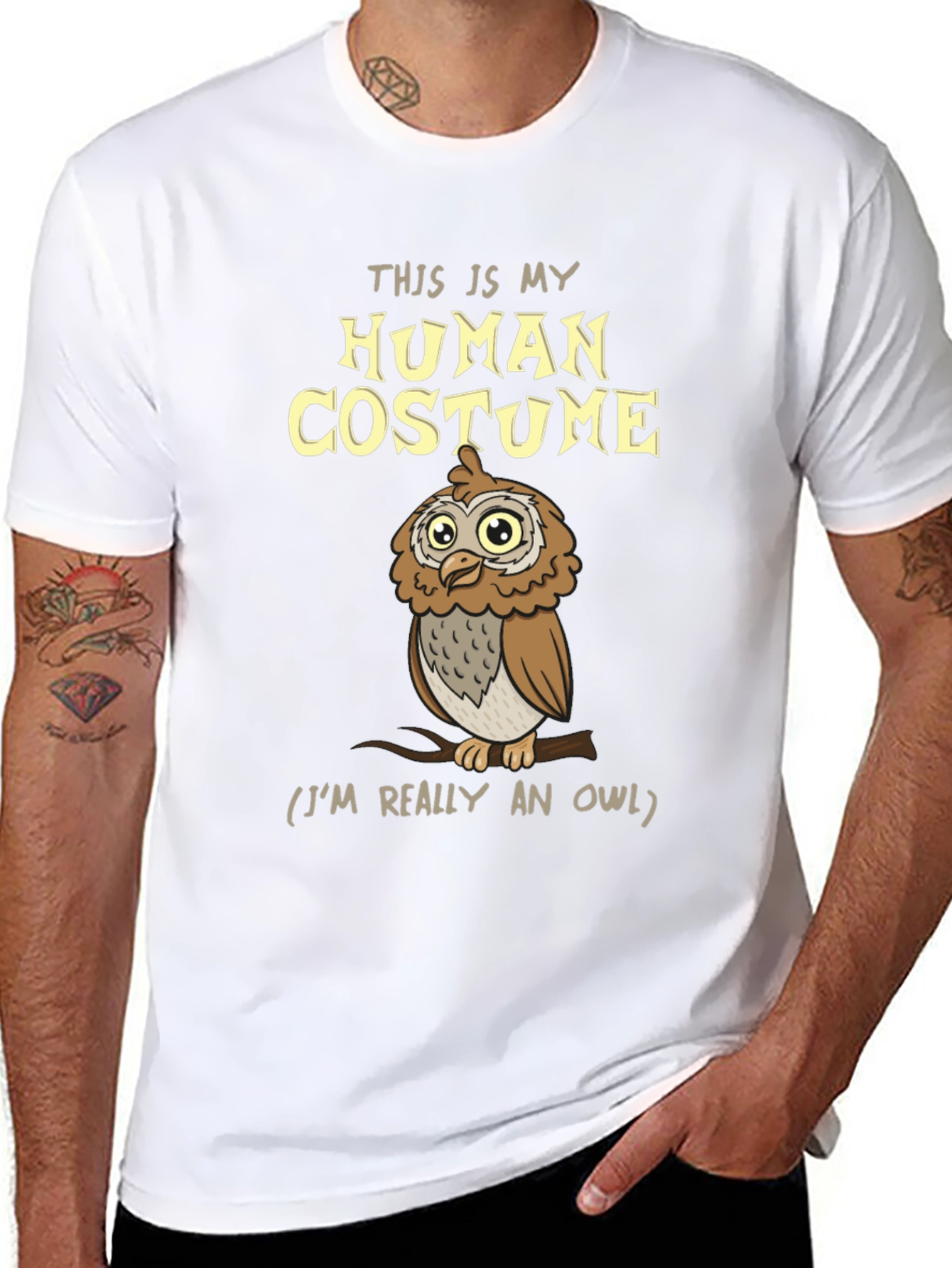 Human Costume Owl T-Shirt - Funny Halloween Tee