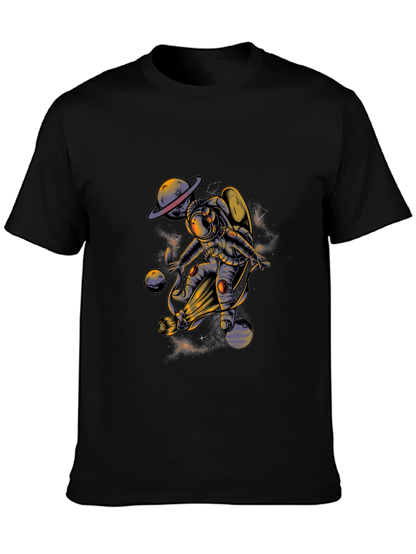 Astronaut in Space Graphic Tee - Black Cotton Blend T-Shirt