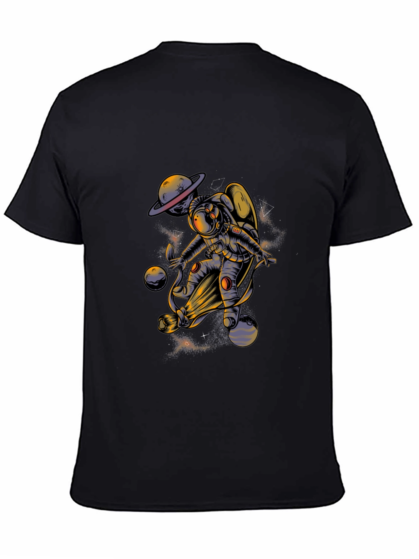 Astronaut in Space Graphic Tee - Black Cotton Blend T-Shirt