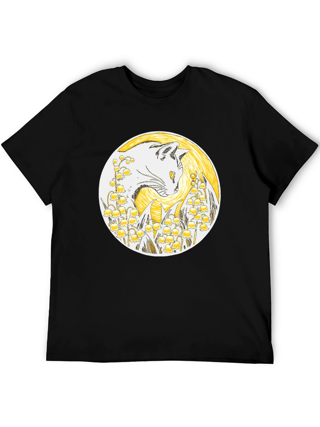 Cat & Lily of the Valley Black T-Shirt