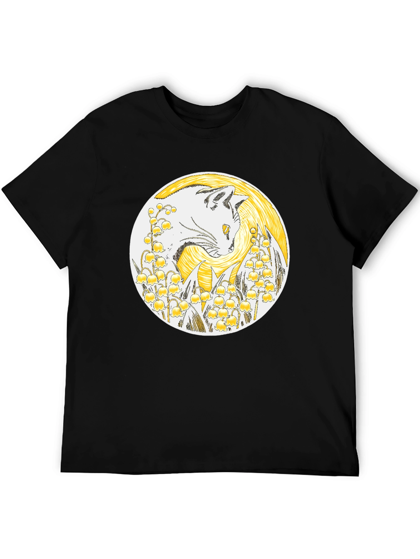 Cat & Lily of the Valley Black T-Shirt