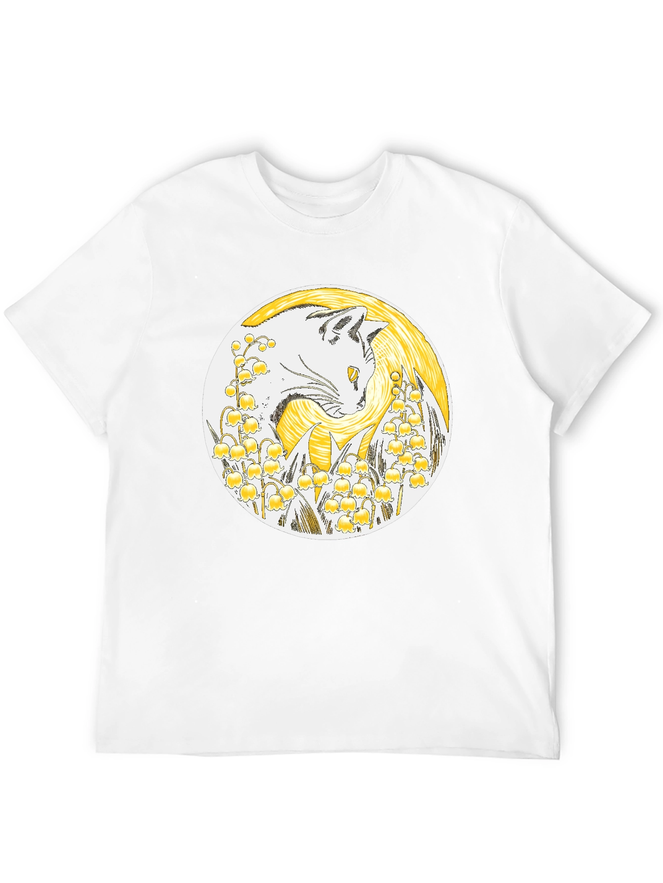 Cat & Lily of the Valley Black T-Shirt