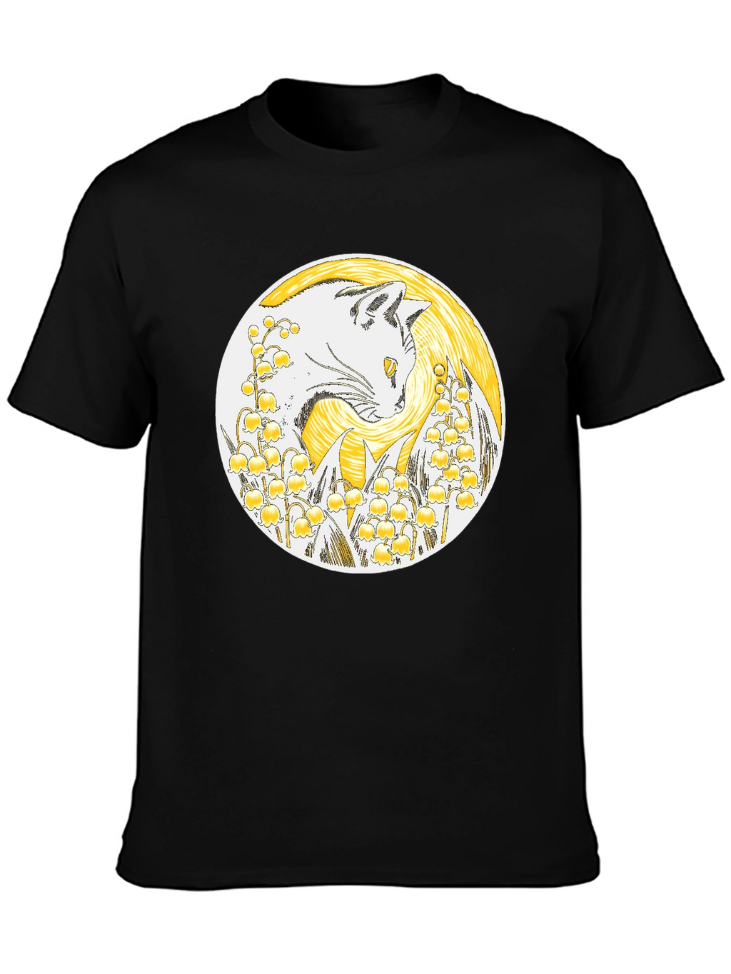 Cat & Lily of the Valley Black T-Shirt