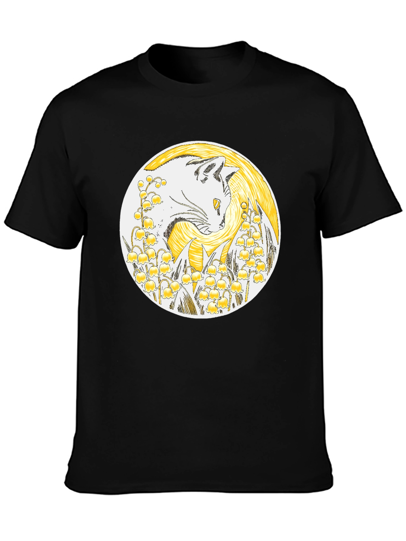 Cat & Lily of the Valley Black T-Shirt