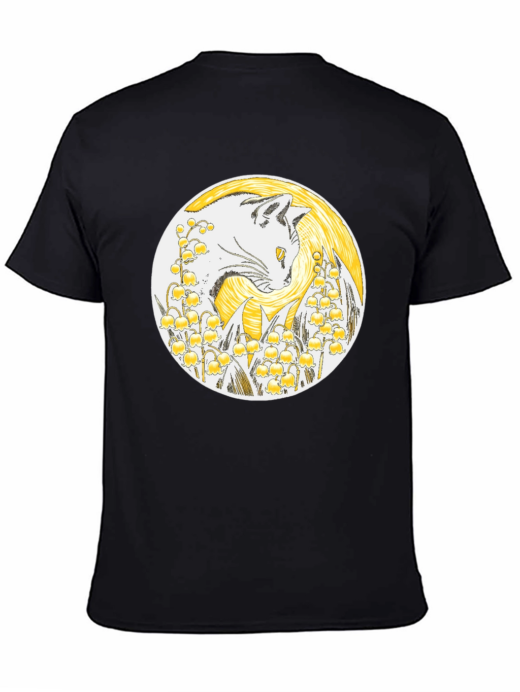 Cat & Lily of the Valley Black T-Shirt