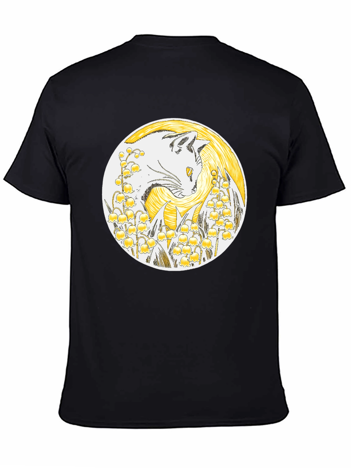 Cat & Lily of the Valley Black T-Shirt