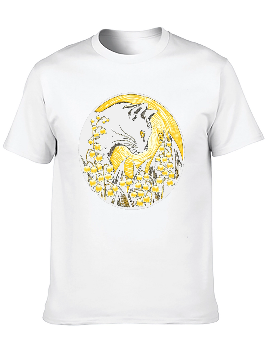 Cat & Lily of the Valley Black T-Shirt