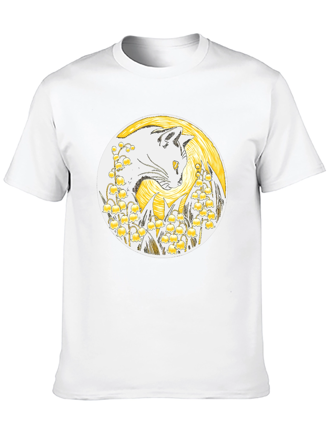 Cat & Lily of the Valley Black T-Shirt