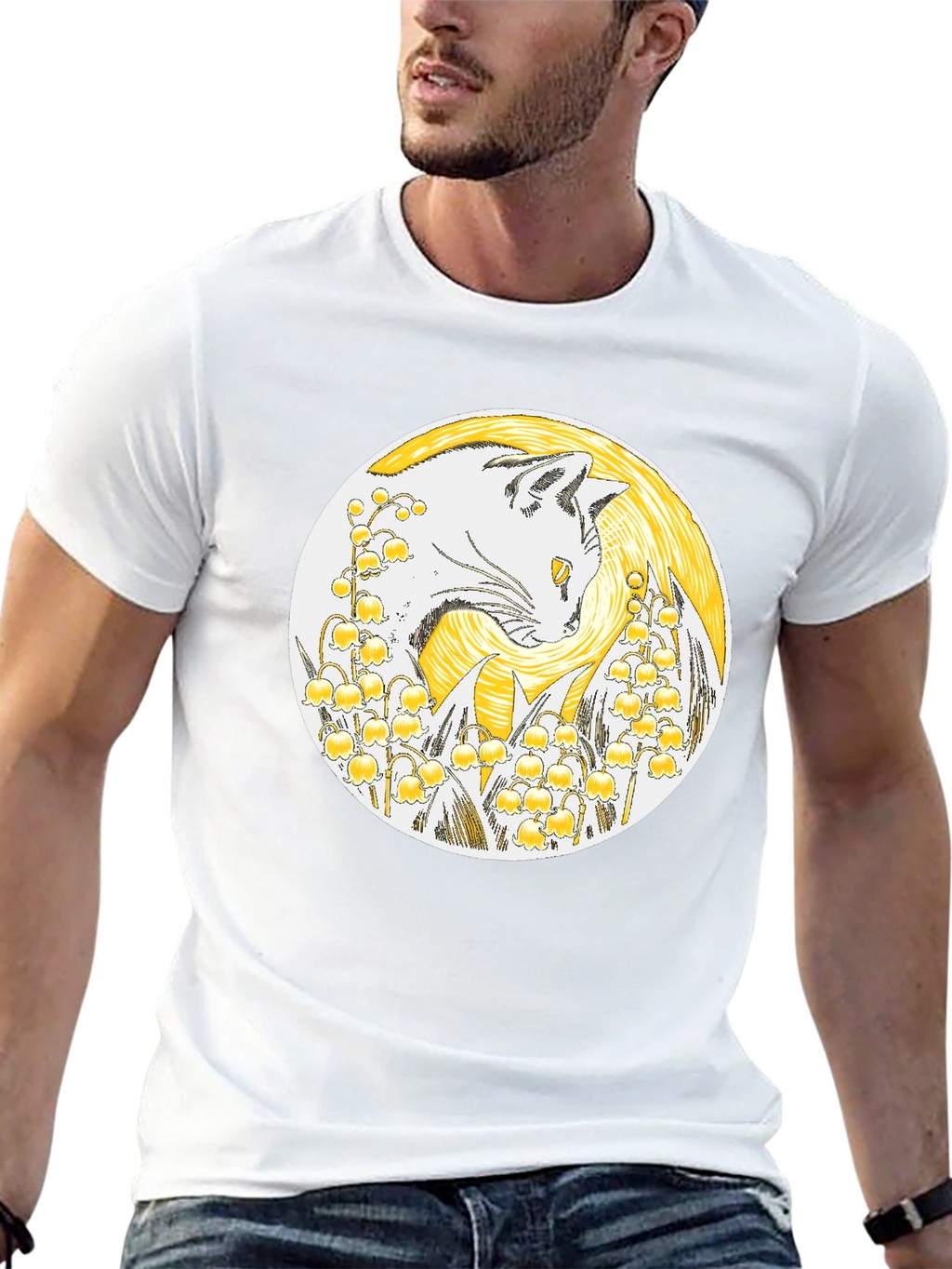 Cat & Lily of the Valley Black T-Shirt