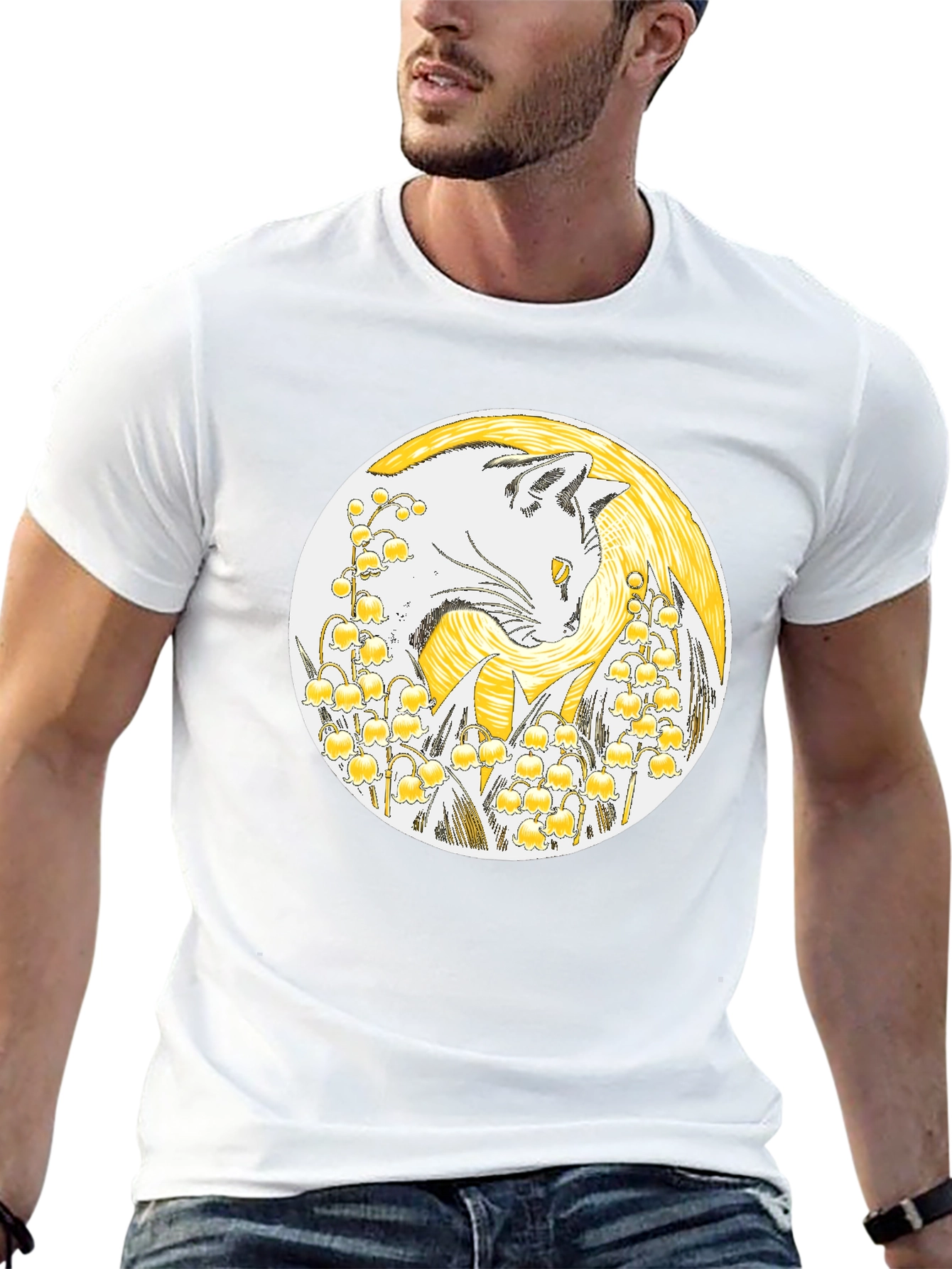 Cat & Lily of the Valley Black T-Shirt