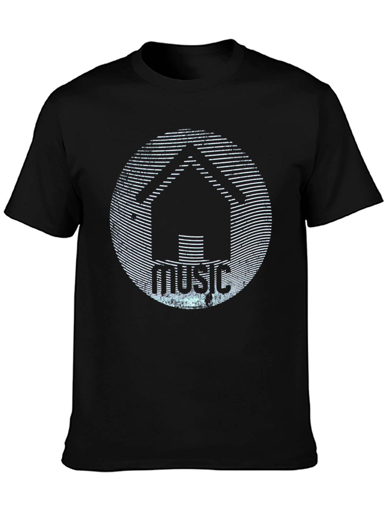 House Music Graphic T-Shirt - Black Crew Neck Tee