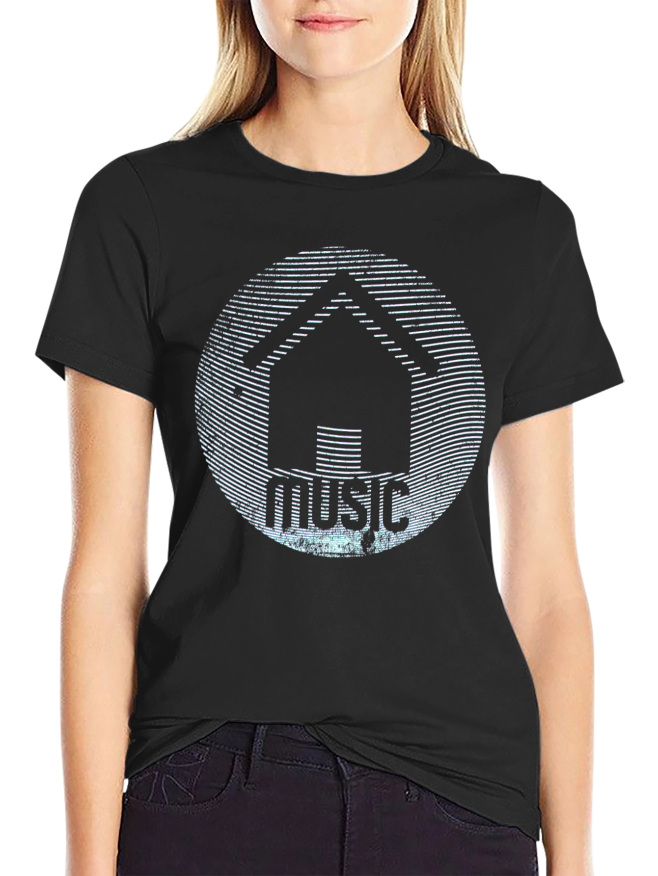 House Music Graphic T-Shirt - Black Crew Neck Tee