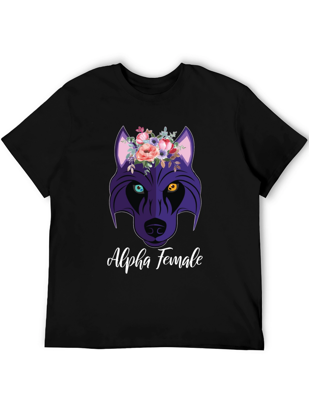 Alpha Female Wolf Flower Graphic T-Shirt