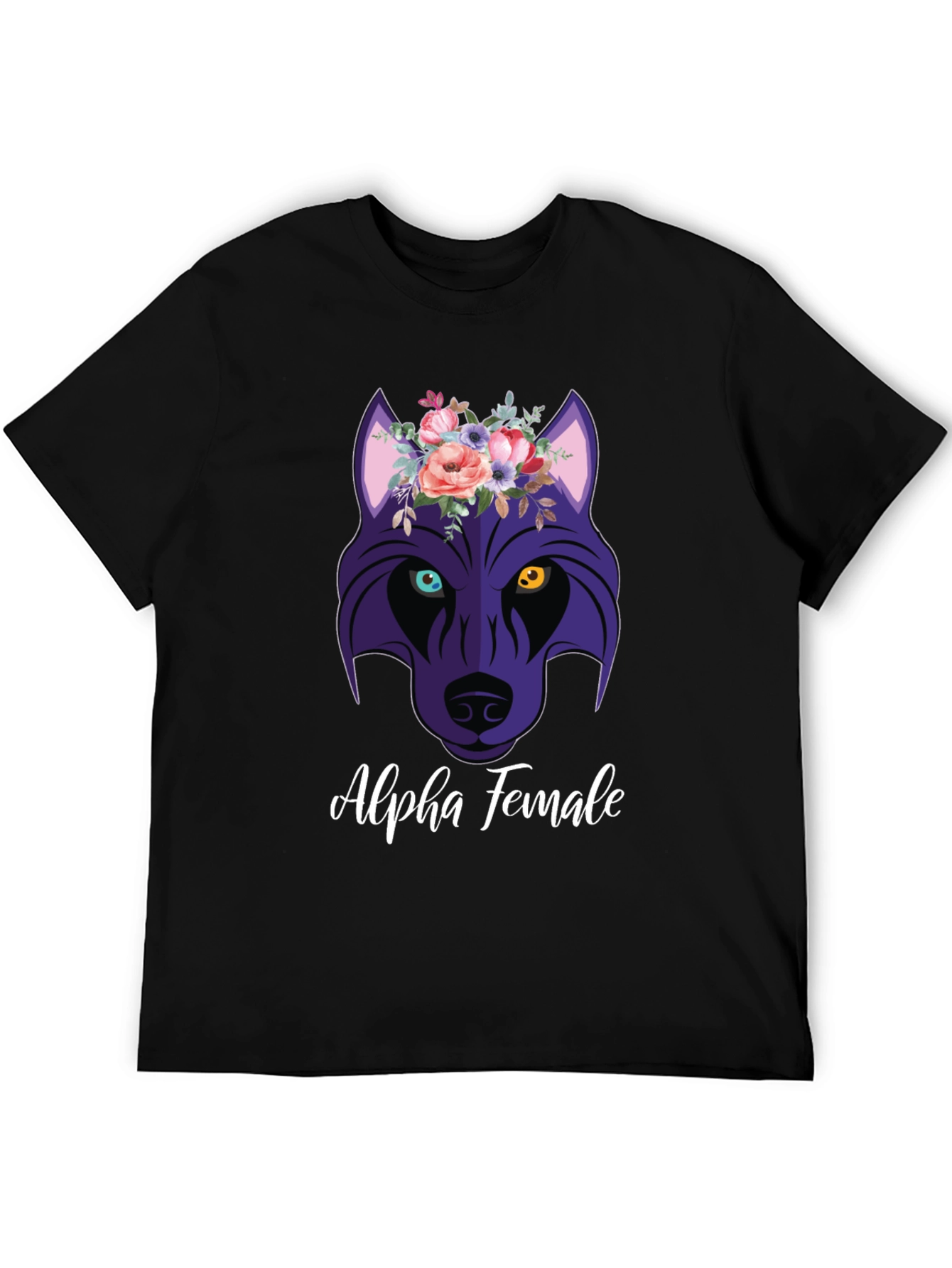 Alpha Female Wolf Flower Graphic T-Shirt