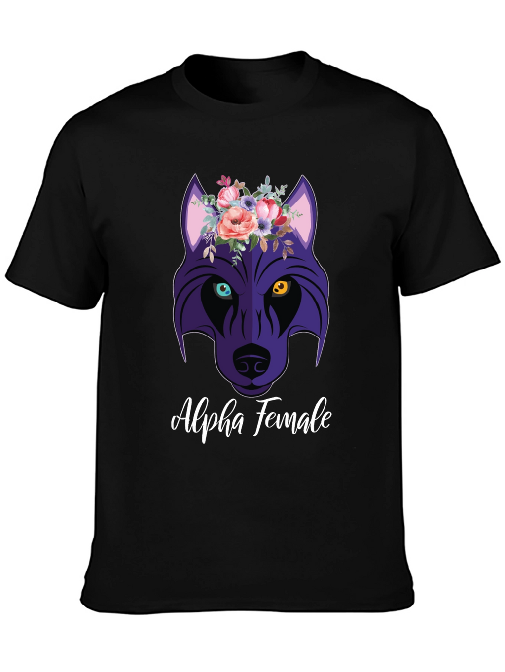 Alpha Female Wolf Flower Graphic T-Shirt