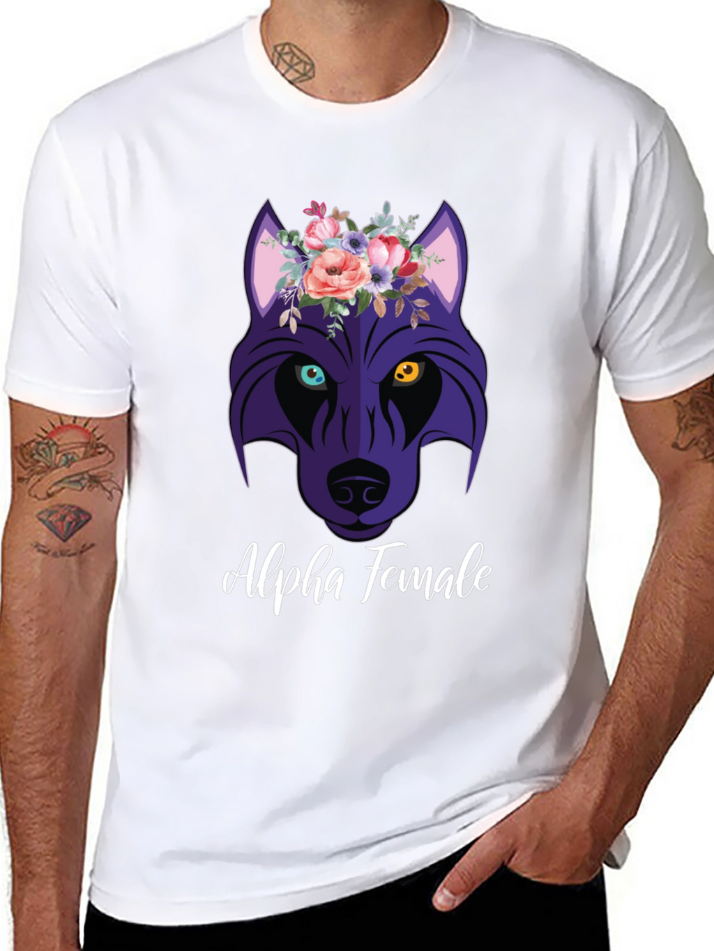 Alpha Female Wolf Flower Graphic T-Shirt