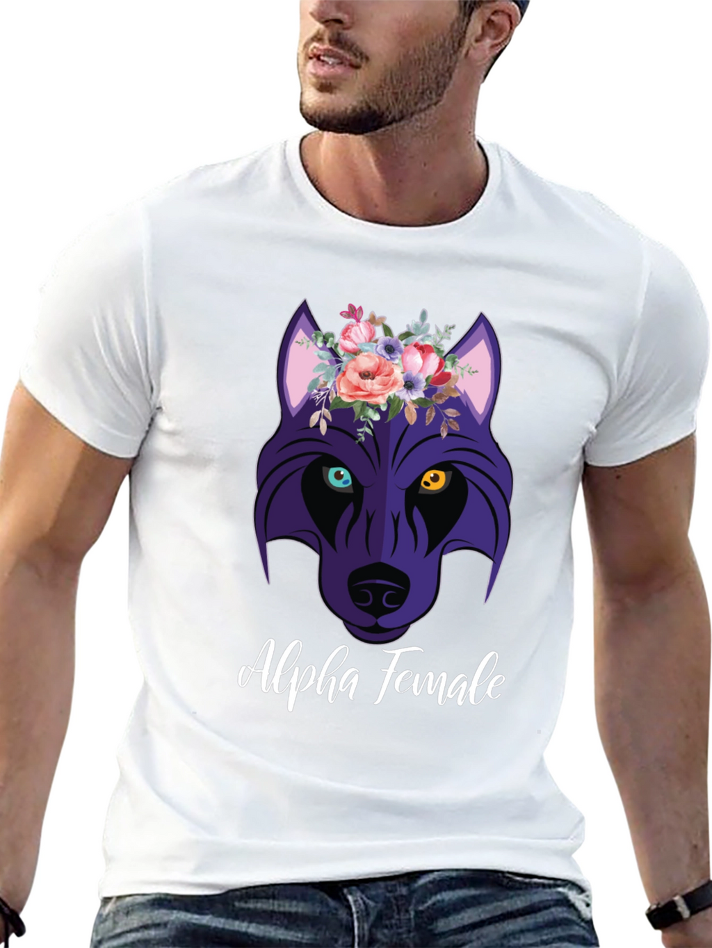 Alpha Female Wolf Flower Graphic T-Shirt